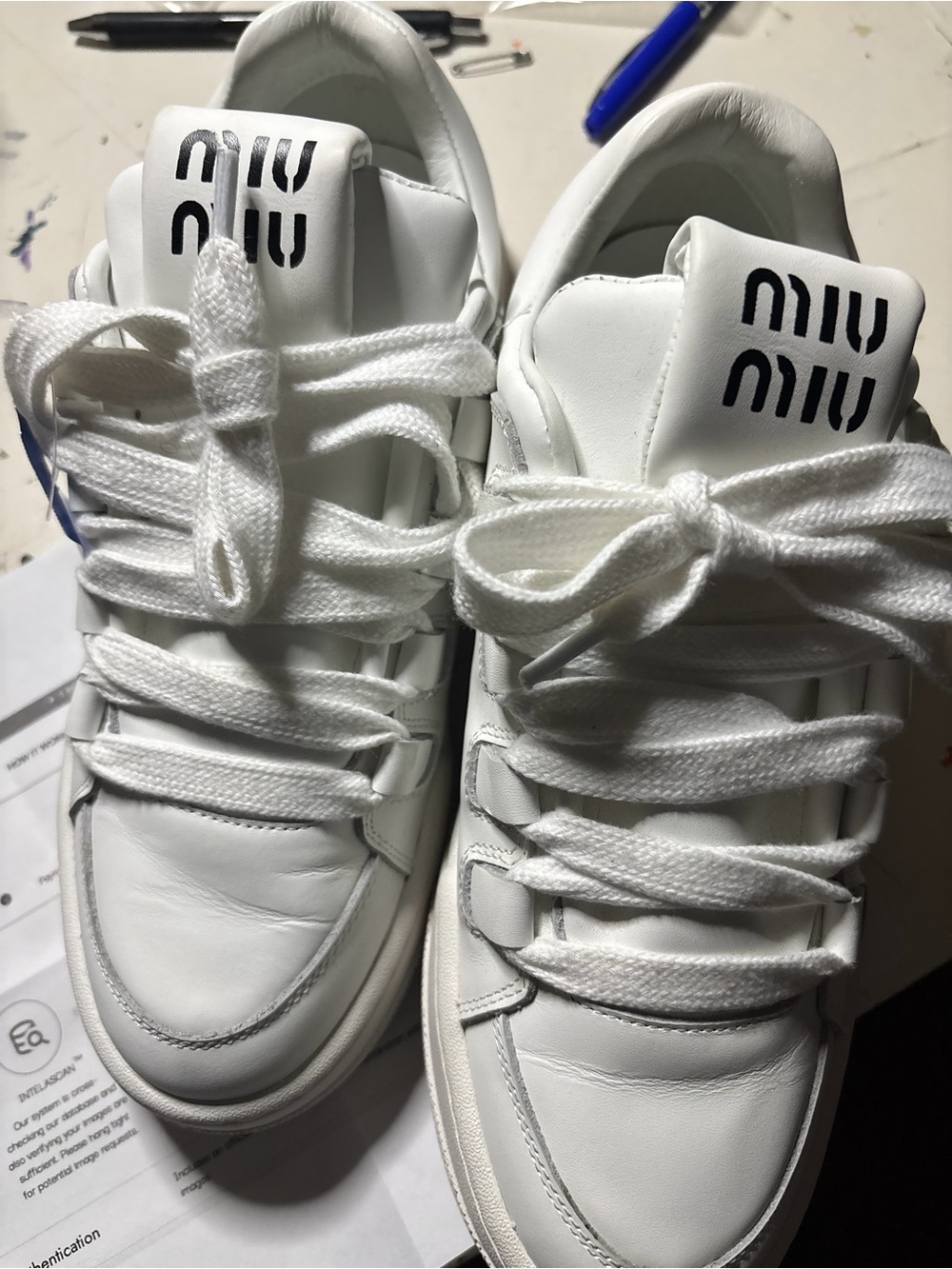Miu Miu White Leather Chunky Lace-Up Sneakers